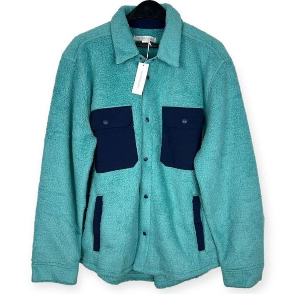 NEW Outerknown Men's Skyline Sherpa‎ Fleece Shacket Shirt Jacket Blue $178